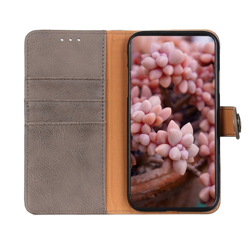 Samsung Galaxy A14 5G KHAZNEH Cowhide Texture Horizontal Flip Leather Phone Case - Khaki